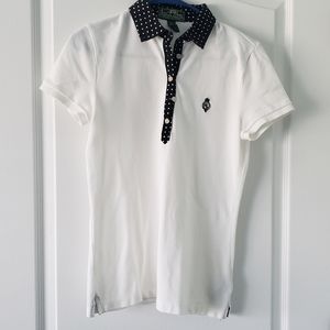Lauren Active Ralph Lauren Women's White Polo Shirt Navy Collar Sz Small